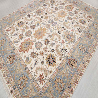 Ivory & Sky Blue Persian Floral Sultanabad Hand-Knotted Wool Area Rug