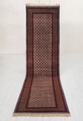 2.6x10 Runner Rug Blue Red Baluch Hand knotted soft thick Wool Hallway Rug