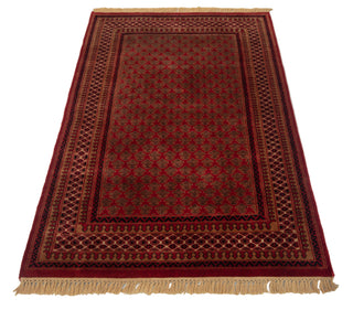 Deep Crimson & Bronze Turkmen Geometric Hand-Knotted Wool Area Rug