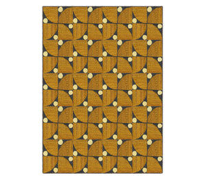 Handwoven Geometric Fan & Dot Abaca Rug – Golden Mustard & Charcoal Area Rug
