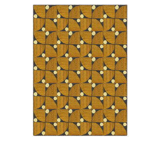 Handwoven Geometric Fan & Dot Abaca Rug – Golden Mustard & Charcoal Area Rug