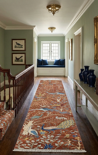 2'6x15 Peacock Birds & Garden Hallways Woolen Runner Rug