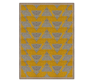 Handwoven Scalloped Leaf Pattern Rug – Mustard Yellow & Grey Geometric Natural Fiber Area Rug