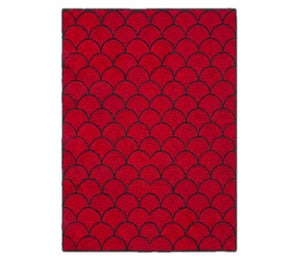 Art Deco Scallop Tessellation Natural Fiber Rug – Crimson Red Accent Area Rug