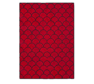Art Deco Scallop Tessellation Natural Fiber Rug – Crimson Red Accent Area Rug