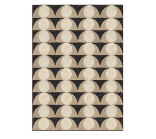 Mid-Century Geometric Half-Moon Natural Fiber Rug – Charcoal & Natural Accent Area Rug