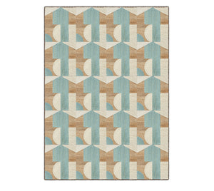 Mid-Century Geometric Arrow & Arc Natural Fiber Rug – Multi-Tone Teal Accent Area Rug