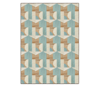 Mid-Century Geometric Arrow & Arc Natural Fiber Rug – Multi-Tone Teal Accent Area Rug