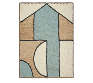 Handcrafted Colorblock Geometric Patchwork Abaca Rug – Bordered Natural Fiber Floor Mat