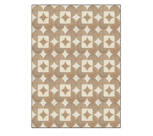Handcrafted Interlocking Petal Pattern Abaca Rug – Bordered Cream & Warm Brown Floor Mat
