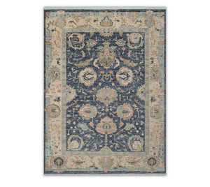 Midnight Navy & Ivory Persian Floral Palmette Hand-Knotted Wool Area Rug