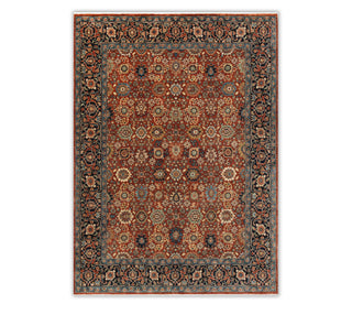 Crimson Rust & Midnight Navy Persian Floral Kashan Hand-Knotted Wool Area Rug