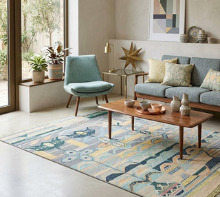 Mosaic 10x14 Blue Modern Tribal Oushak Wool Rug