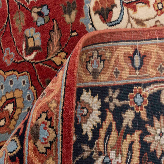 Crimson Red & Navy Persian Kashan Medallion Hand-Knotted Wool Area Rug