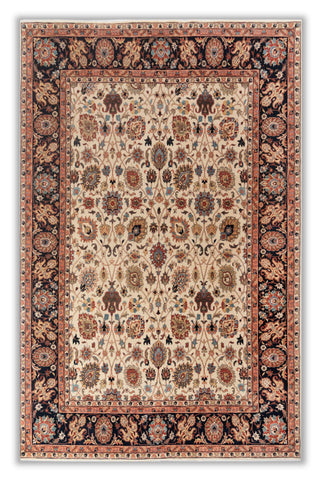 Ivory & Navy Mahal Floral Hand-Knotted Wool Rug