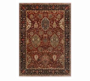 Terracotta  Persian Floral Medallion Hand-Knotted Wool  Rug