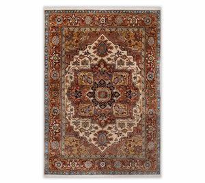 Terracotta Rust & Ivory Heriz Medallion Hand-Knotted Wool Area Rug