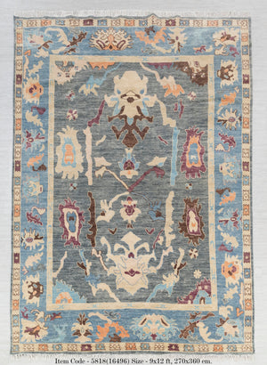 Hartley 9x12 Gray Blue Turkish Oushak Handmade Woolen Carpet