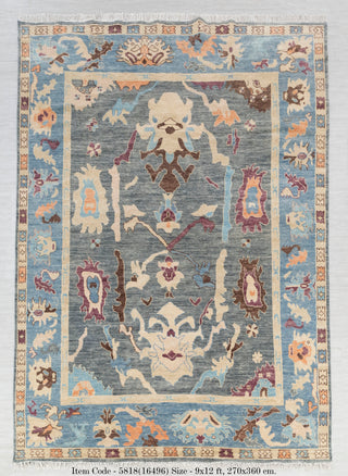 Hartley 9x12 Gray Blue Turkish Oushak Handmade Woolen Carpet