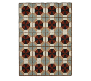 Rust Brown Black Ivory and Sage Blue Pattern, Modern Tribal Design, Natural Fiber Handmade Rug