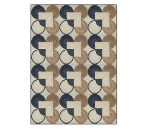 Blue & Beige Abstract Circle Geometric Natural Fiber Area Rug