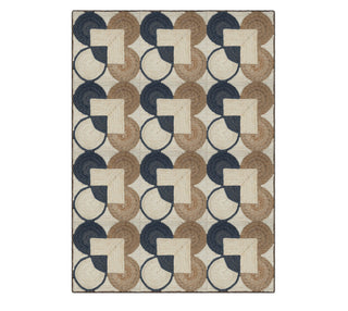 Blue & Beige Abstract Circle Geometric Natural Fiber Area Rug