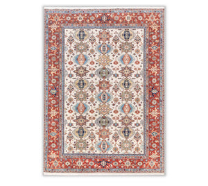 Antique 10x14 Ivory Red Floral Style Classic Serapi Rug