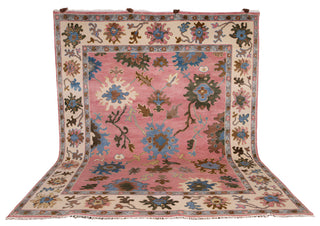 Francis 8x10 Pink Floral Oushak Hand Knotted Wool Rug