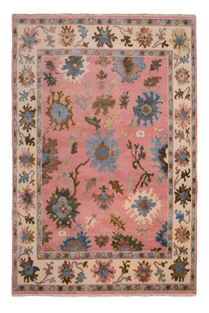 Francis 8x10 Pink Floral Oushak Hand Knotted Wool Rug