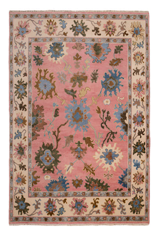 Francis 8x10 Pink Floral Oushak Hand Knotted Wool Rug