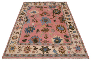 Francis 8x10 Pink Floral Oushak Hand Knotted Wool Rug
