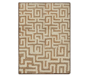 Handcrafted Greek Key Labyrinth Abaca Rug – Two-Tone Camel & Cream Natural Fiber Mat