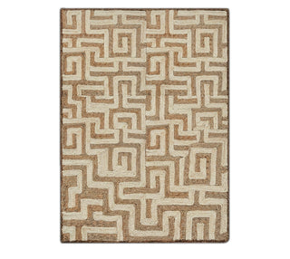Handcrafted Greek Key Labyrinth Abaca Rug – Two-Tone Camel & Cream Natural Fiber Mat