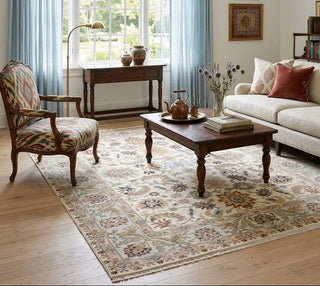 Isfahan 9x12 Floral Soft Blue & Ivory Persian Wool Rug