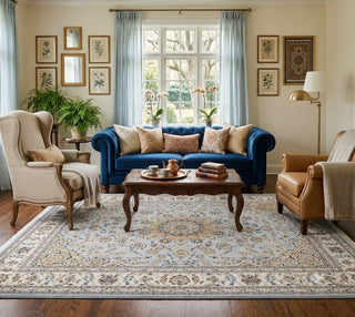Plush Silky Persian Indo Nain Blue Wool Rug
