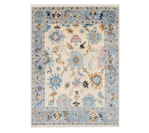 Periwinkle 8x10 Ivory Turkish Oushak Hand Knotted Wool Rug