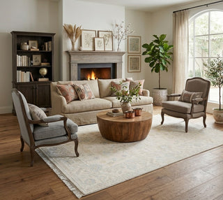 Super Muted Cream Modern Turkish Oushak Handmade Wool Rug