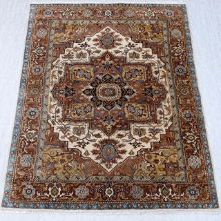 Terracotta Rust & Ivory Heriz Medallion Hand-Knotted Wool Area Rug
