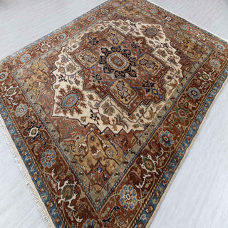 Terracotta Rust & Ivory Heriz Medallion Hand-Knotted Wool Area Rug