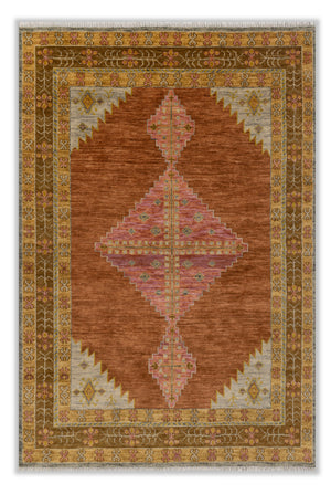 Medaline Coral Rust Gold Serapi Persian Wool Rug