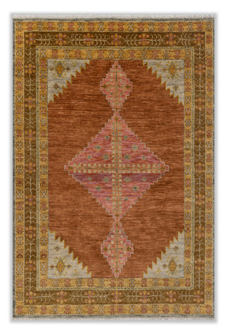 Medaline Coral Rust Gold Serapi Persian Wool Rug