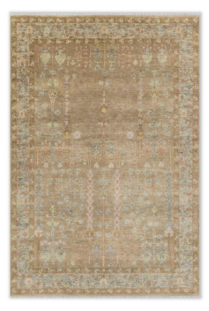 Beige Tree Of Life Design Soft Wool Turkish Oushak Rug
