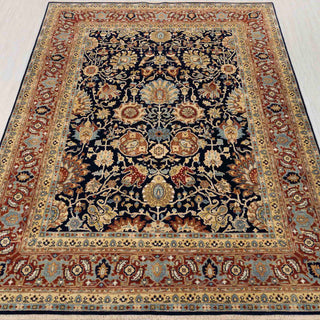 Midnight Navy & Terracotta Persian Floral Palmette Hand-Knotted Wool Area Rug
