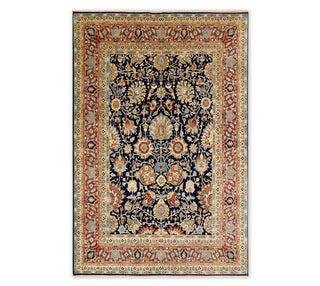Midnight Navy & Terracotta Persian Floral Palmette Hand-Knotted Wool Area Rug