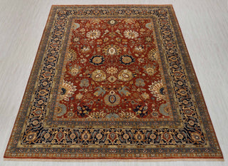 Rust Red & Midnight Navy Persian Floral Sultanabad Hand-Knotted Wool Area Rug