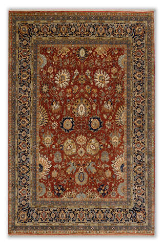 Rust Red & Midnight Navy Persian Floral Sultanabad Hand-Knotted Wool Area Rug