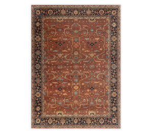 Warm Terracotta & Midnight Navy Persian Hand-Knotted Wool Area Rug