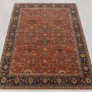 Warm Terracotta & Midnight Navy Persian Hand-Knotted Wool Area Rug
