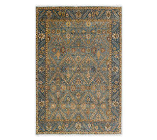 Slate Blue & Ochre Gold Persian Lattice Sultanabad Hand-Knotted Wool Area Rug
