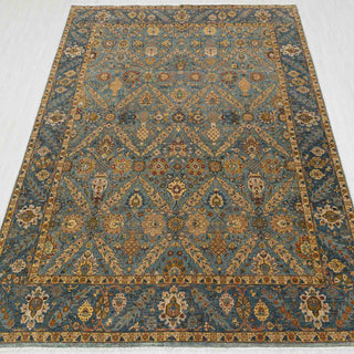 Slate Blue & Ochre Gold Persian Lattice Sultanabad Hand-Knotted Wool Area Rug